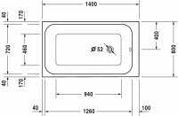 Ванна акриловая Duravit DuraStyle 140x80 прямоугольная, встраиваемая