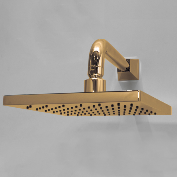 Devon&Devon Верхний душ 200*200мм с настенным кронштейном 255мм до центра, цвет: светлое золото