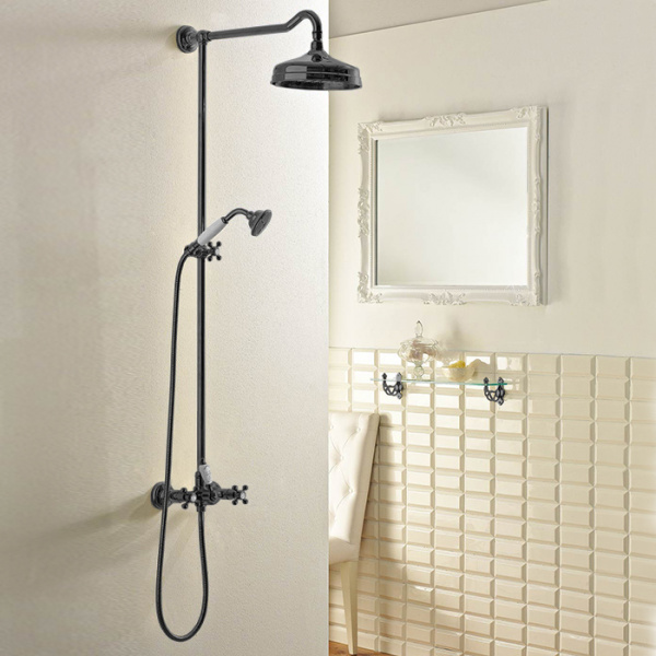Sbordoni Londra Смеситель для душа настенный с ручн.душем, внешней трубкой, настенным держателем и верхним душем Ø200мм, цвет: черный никель