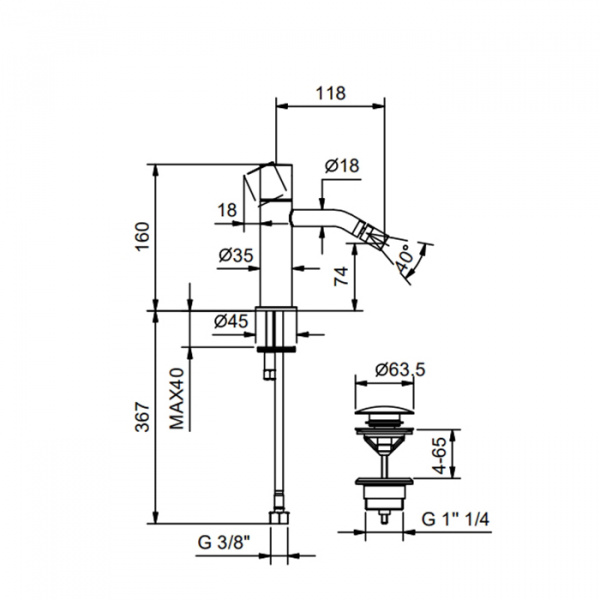 Fantini Nostromo SMALL Смеситель для биде на 1 отв., цвет: черный матовый