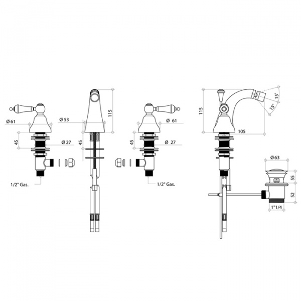 Смеситель для биде Bongio Capri, цвет: золото