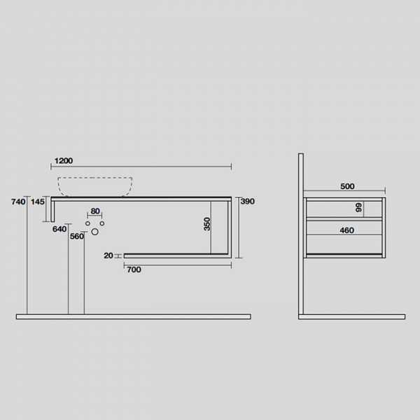 Kerasan Louise Металлическая структура для раковины 120см, подвесная, с полкой, с 1 отв., с полотенцедержателем, цвет: белый матовый