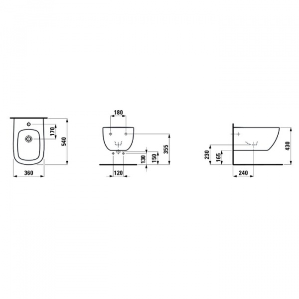 Laufen Palomba Биде подвесное 54х36х26.5см с 1 отв. под смеситель, цвет: белый