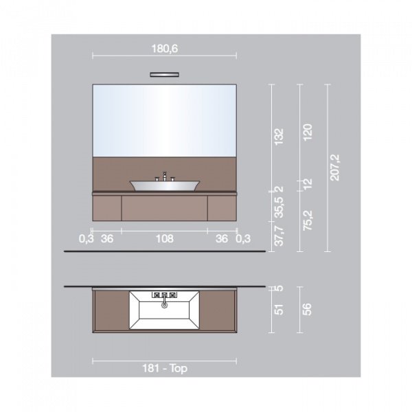VITAGE milldue edition FOUR SEASONS Комплект мебели с тумбой под раковину, раковиной NIZZA88, зеркалом BELFAST, 180 см, цвет: Agata
