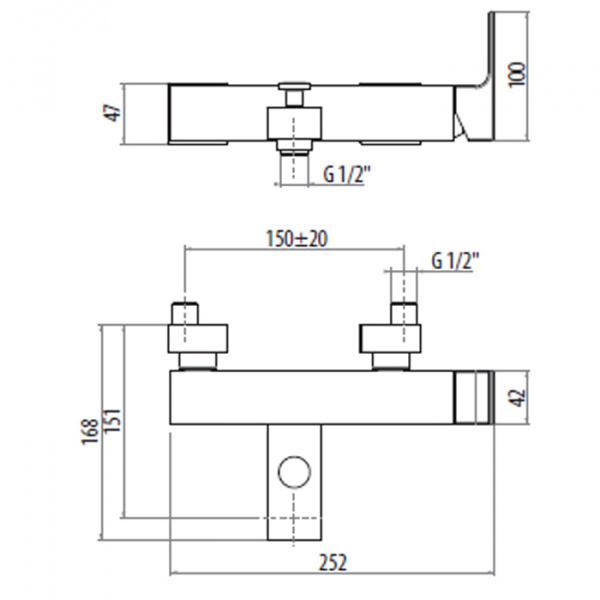 GATTONI KUBIC Смеситель для ванны, цвет: хром глянцевый