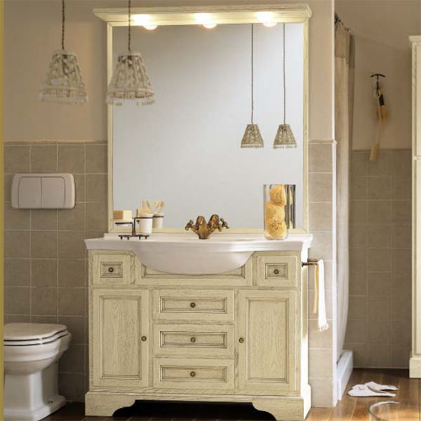 Cerasa Paestum Комплект мебели 107см База под раковину, с 2 дверцами и 4 ящиками, с зеркалом, столешница с интегрированной раковиной, 107,4х32.5 см, цвет: белый/CREMA