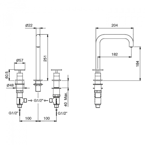 Fantini Fontane Bianche Смеситель для раковины, 3 отв., цвет: Matt Gun Metal PVD