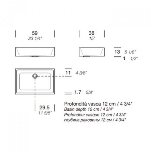 NOORTH milldue edition Раковина 59х38х13 см, без отв., накладная, цвет: белый