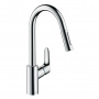 Hansgrohe Focus M41 Смеситель  для кухни на 1 отв, поворотный излив: 22см с вытяжным душем, 2jet, h:22.6см, sBox, цвет: хром