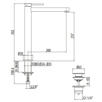 Gattoni Circle One Смеситель для раковины, высокий h302 мм, на 1 отв., излив 200 мм, с донным клапаном, цвет: хром