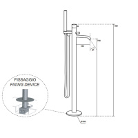 Kerasan Nolita Смеситель для ванны, напольный, с ручной лейкой, излив 180мм, h760мм, цвет: хром
