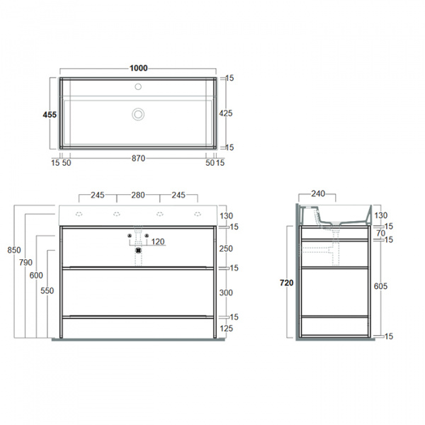 Simas Agile Структура металлическая 101x46xh72см, напольная, для раковины с 1 отв., AG101, с 2 полками, цвет: черный матовый