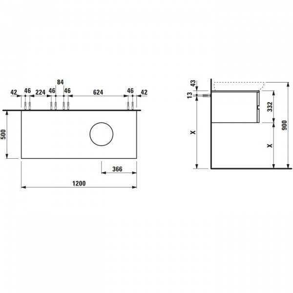 Laufen Alessi One Тумба раковиной, 120х50х33см, с 3 выдвиж. ящиками, DX, цвет: орех