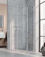 KERMI Pega Душевое ограждение в форме четверти круга 90х200см., серебро+прозрачное стекло+clean