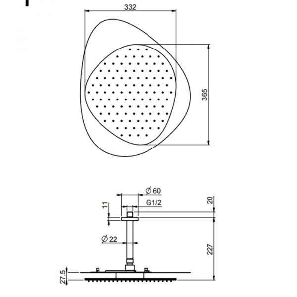 Carlo Frattini Wellness Верхний душ Cloud, в комплекте с потолочным держателем 150 мм., верхняя пластина белая, цвет: хром