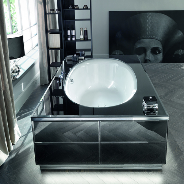 VITAGE milldue edition Ванна 190х100см, стальная, подача воды из водослива, в комплекте с сифоном, основанием и зеркальным топом, отдельностоящая, цвет: белый/Fumè