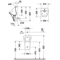 Duravit DuraStyle  Писсуар подача воды сверху, без смывного края, для подключения 1/2“, сток горизонтальный Ø 5см, включая смывную форсунку, гарниту