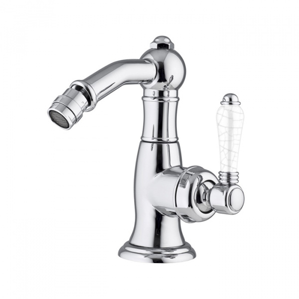 Nicolazzi P.m. Blanc A Смеситель для биде, на 1 отв, с донным клапаном, излив: 127 мм, ручки состаренная керамика, цвет: хром