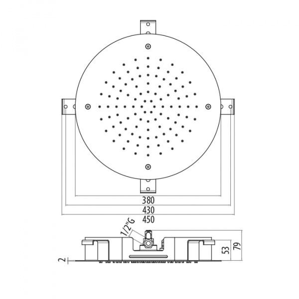 Gattoni PD Душевая лейка круглая диаметр 380мм с системой скрытого монтажа на потолке (с хромотерапией), цвет: хром