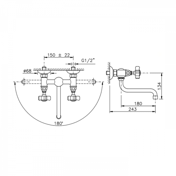 Nicolazzi Dames Anglaises Смеситель настенный для раковины с 2мя ручками, цвет: хром