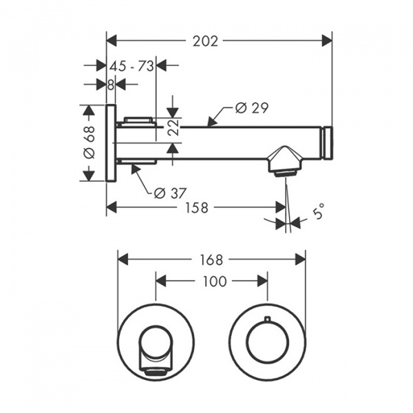 Axor Uno Встраиваемый смеситель для раковины, на 1 отв., излив 158мм, электронный, питание от сети, внешняя часть, цвет: хром