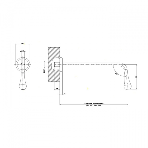 Gessi Goccia Настенный излив с инд.длиной (115-300мм), для монтажа с удаленным управлением 33700/33743 (не входит в комплект), цвет: black XL