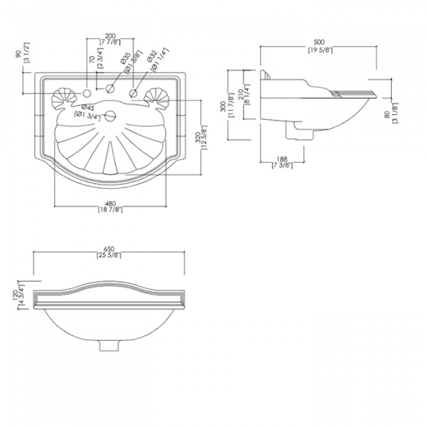 Devon&Devon Oxford Раковина 65х50 см, 3 отв., на пьедестале, цвет: белый