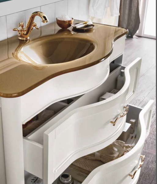 EBAN Rachele Комплект мебели с зеркалом  Aurora, со столешницей (золото) и встроенной раковиной, 108см, Цвета: BIANCO PERLATO