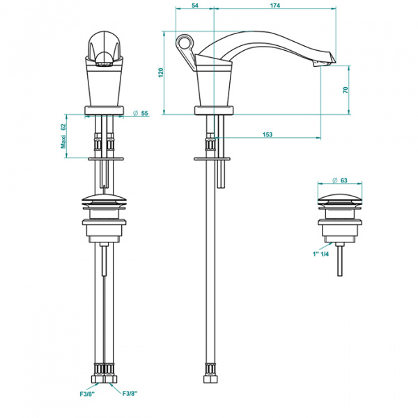 THG Bagatelle metal Смеситель для раковины, 1 отв., цвет: хром