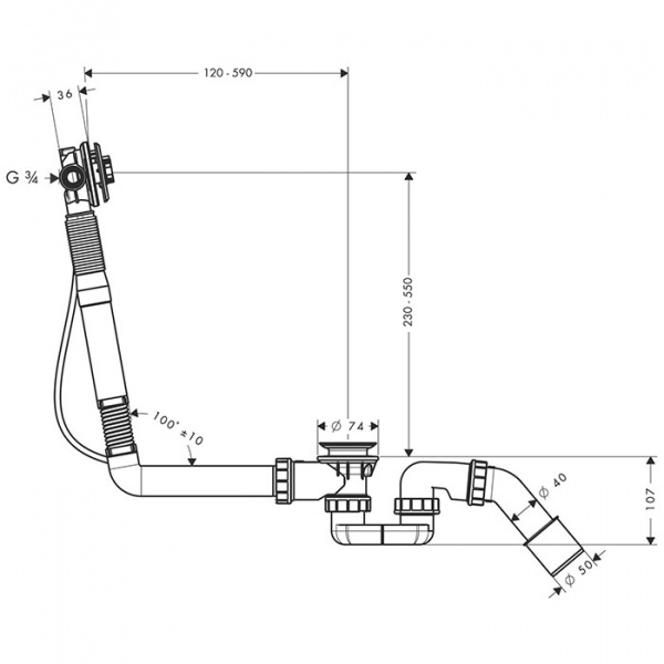 Hansgrohe Exafill S Скрытая часть излива на ванну с набором для слива и перелива для нестандартных ванн