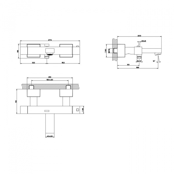 Gessi Rettangolo Смеситель для ванны, термостатический, цвет: Black XL