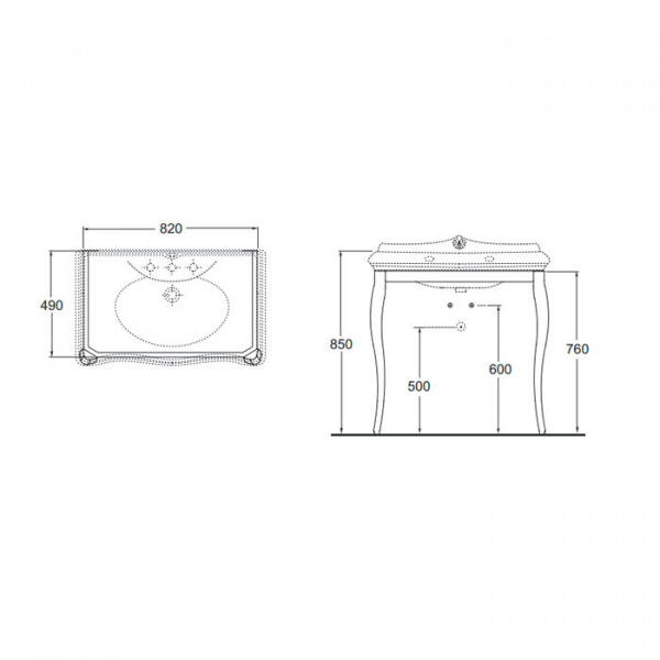 AZZURRA JUBILAEUM Консоль напольная 91х56см, с раковиной без отв., цвет: хром