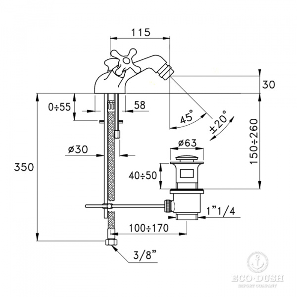 Stella Roma Смеситель для биде на 1 отверстие 3604, с донным клапаном, цвет: хром