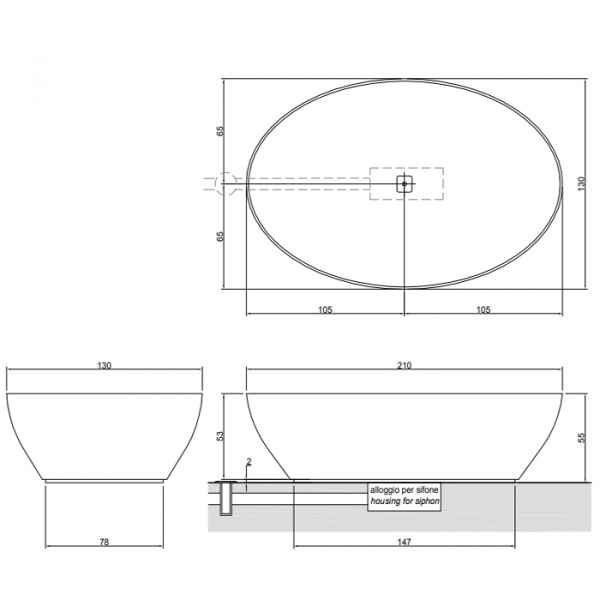 Antonio Lupi Solidea Ванна отдельностоящая 210х130х50см, из натурального камня