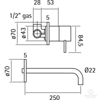 HUBER Lynox Смеситель для раковины на 2 отверстия из стены, излив 250мм, нержавеющая сталь