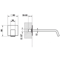 Gessi Rettangolo XL Настенный излив с индивидуальной длиной (70-300мм), для монтажа с удаленным управлением, цвет: хром