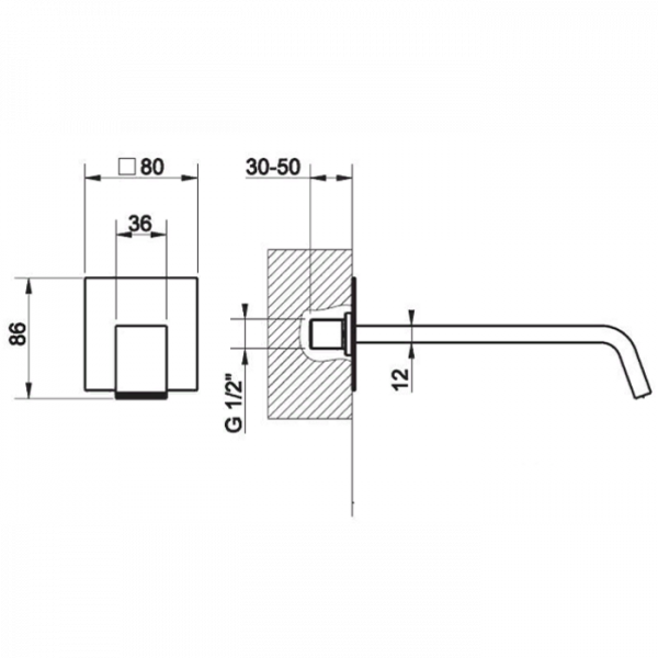 Gessi Rettangolo XL Настенный излив с индивидуальной длиной (70-300мм), для монтажа с удаленным управлением, цвет: хром