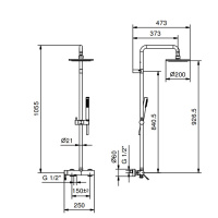 Fantini Nostromo Душевая стойка, с верхнем душем 20см., с ручным душем и смесителем, цвет: черный матовый
