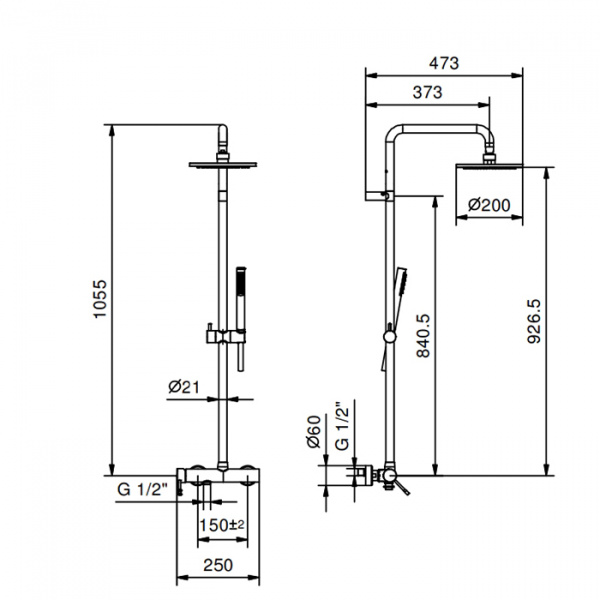Fantini Nostromo Душевая стойка, с верхнем душем 20см., с ручным душем и смесителем, цвет: черный матовый