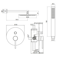 Gattoni Circle One Комплект для душа со встроенным смесителем, перекл. на 2 вых, с ручной лейкой и верхним душем 250мм, цвет: хром