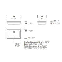 NOORTH milldue edition Раковина 59х38х12 см, без отв., полувстраиваемая, цвет: белый