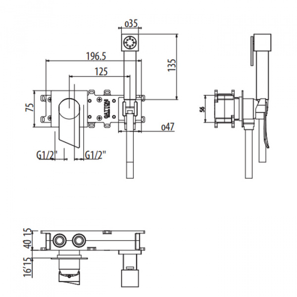 Gattoni Kubik Гигиенический душ со встроенным смесителем, цвет: bianco opaco