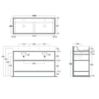 Simas Agile Структура металлическая 121x46xh72см, напольная, для раковины с 1 отв., AG121, с 2 полками, цвет: черный матовый