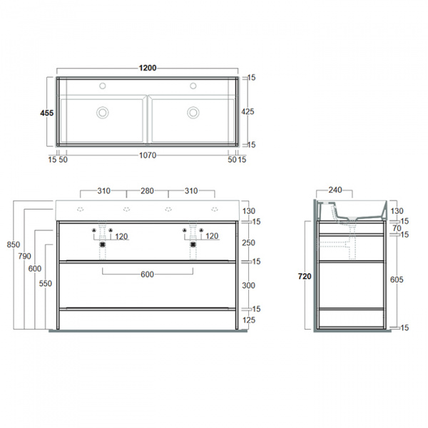 Simas Agile Структура металлическая 121x46xh72см, напольная, для раковины с 1 отв., AG121, с 2 полками, цвет: черный матовый
