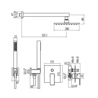 GATTONI KUBIC Душевой набор со смесителем встраеваемый в стену, цвет: хром