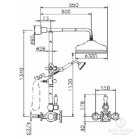 HUBER Victorian Настенная душевая система:термостатический смеситель для душа,верхний душ Easy Clean,ручной душ с держателем и шлангом, цвет: хром