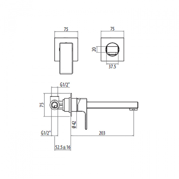 GATTONI KUBIC Смеситель для раковины встраиваемый, излив 203мм цвет: хром