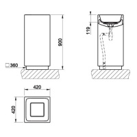 Gessi Rettangolo Раковина 42х42 см, без отв., напольная, слив в пол, с донным клапаном и сифоном, цвет: матовый белый