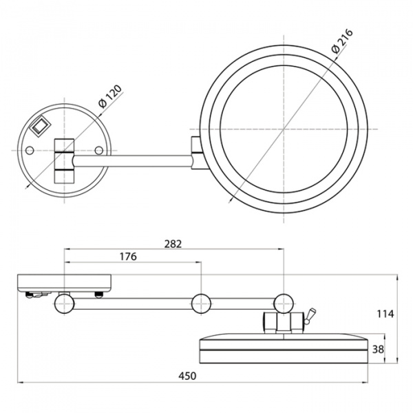 EMCO Pure Зеркало косметическое, LED, Ø216мм,  двойной, 3x кратное увеличение, подвесной, цвет: хром