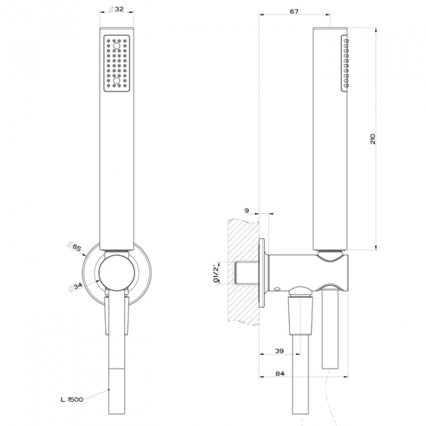 Gessi Inciso Shower Душевой комплект, состоящий из вывода воды на1/2", держателя, шланга 1,50 м и душевой лейки сзащитой от известкового налёта. цвет: black XL